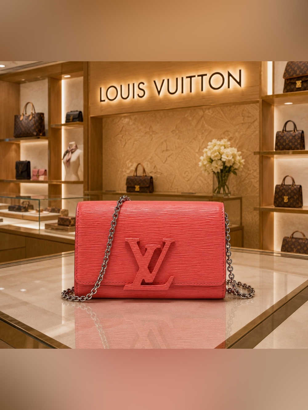 Authentic Louis Vuitton Louise PM Coral Epi Leather Shoulder Bag w/ COA